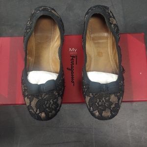 Ferragamo Black Lace Ballet Flats